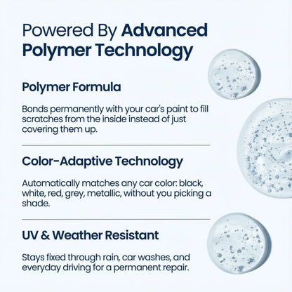 All Cars Car paint scratch repair product with text on advanced polymer technology