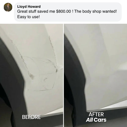 Before and after comparison of a car body repair using 'All Cars' pen, review.