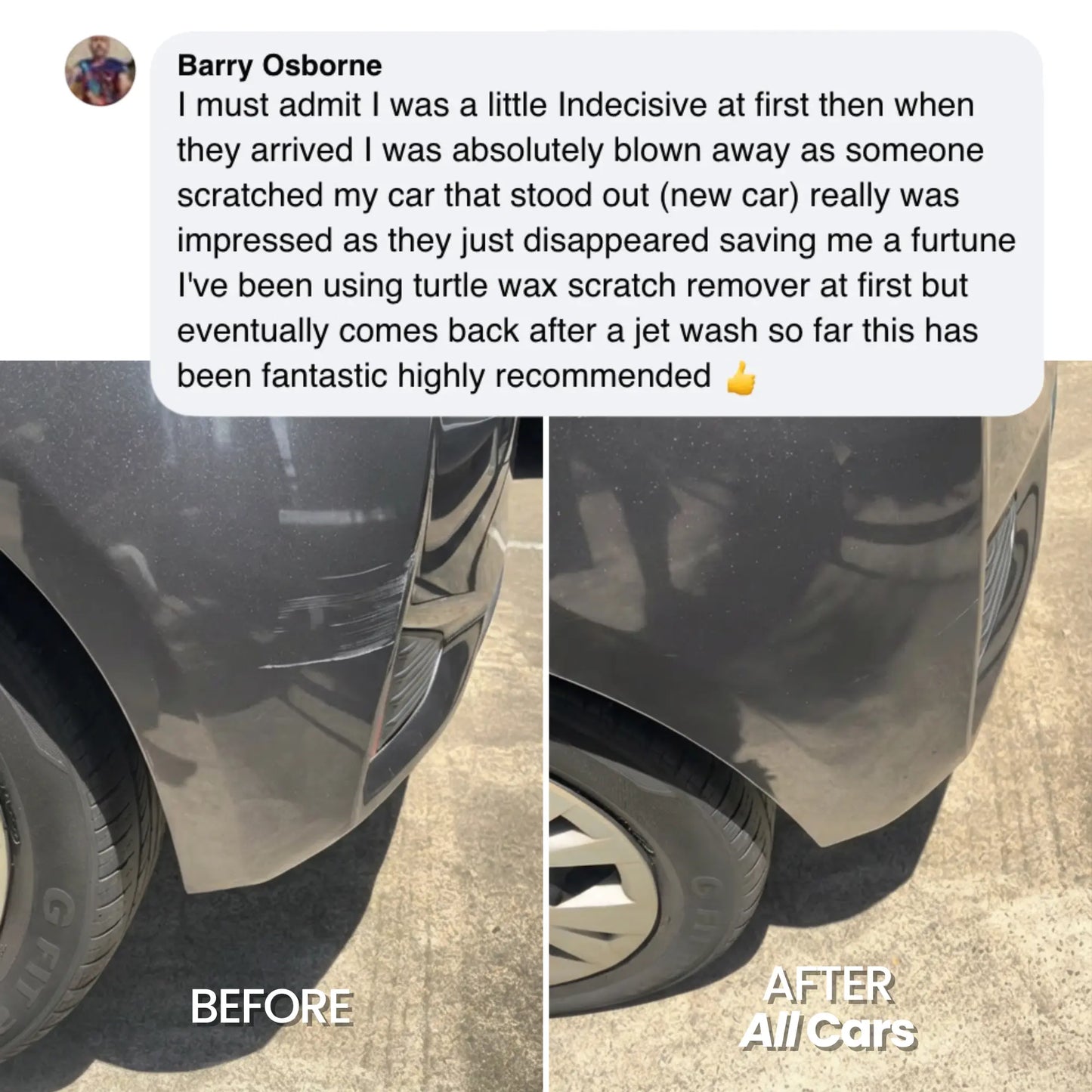 Before and after comparison of a car scratch. All Cars pen review.