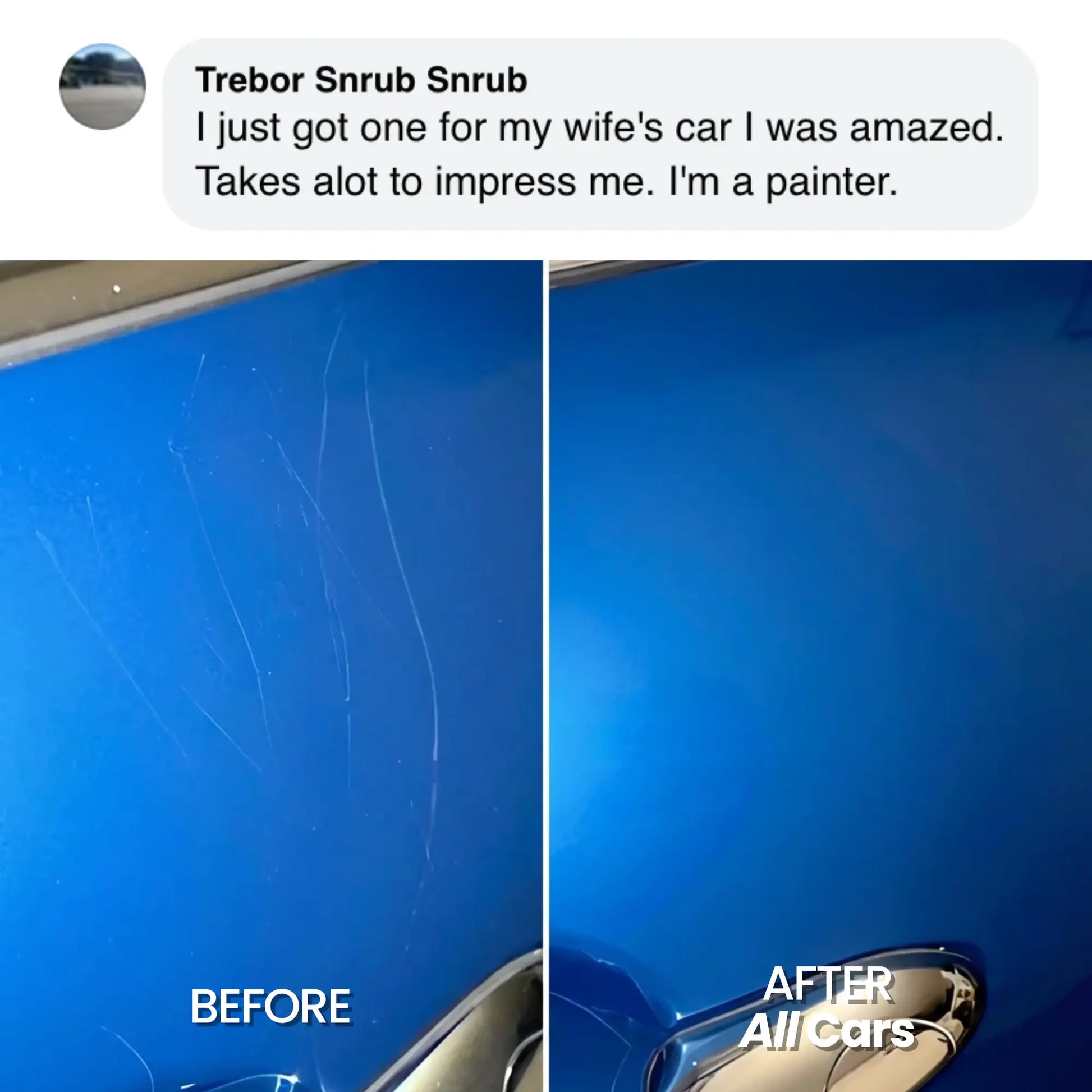 Before and after comparison of a blue car. All Cars pen reviews